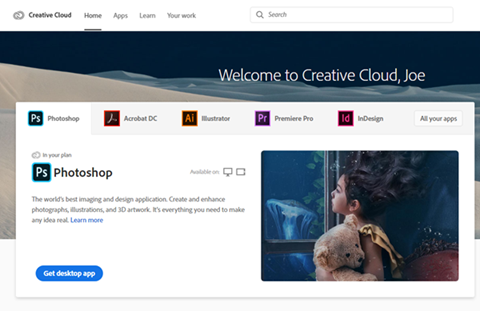 Creative Cloud app page