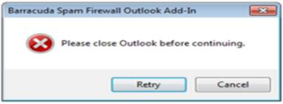 Please close outlook before continuing error