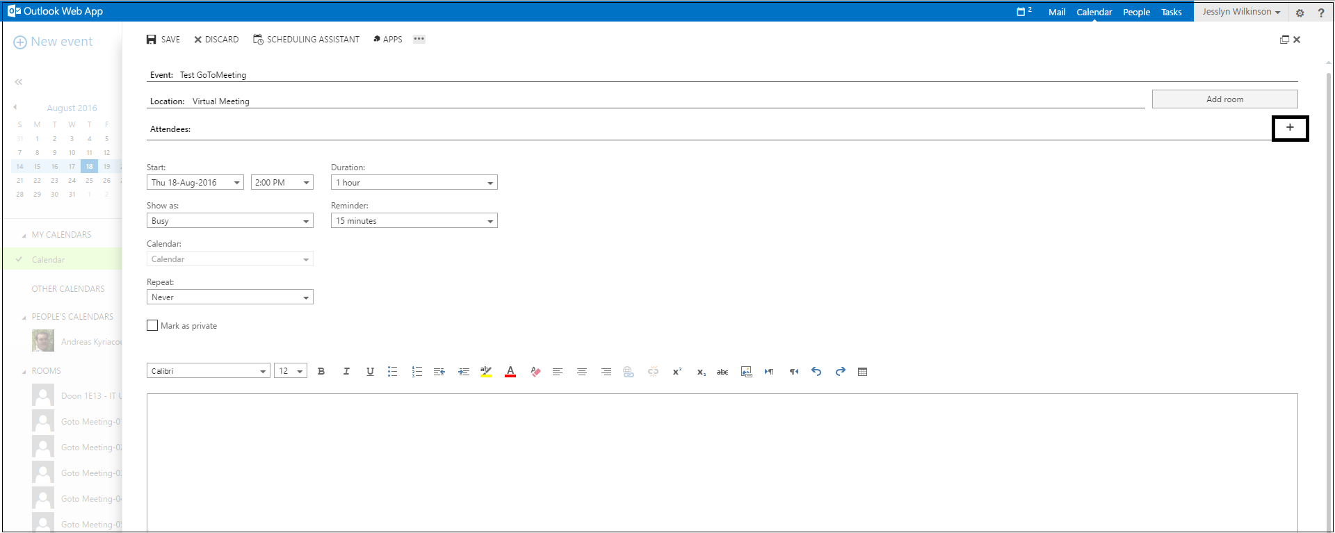 new event in outlook web app