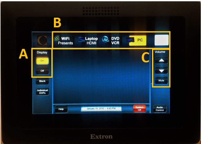 the podium - extron touch controls